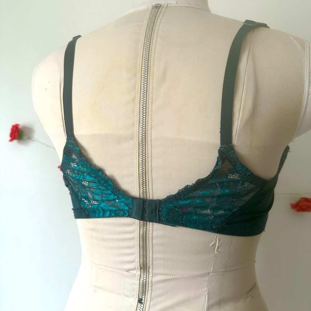 La SENZA Teal Dark Green Floral Lace Bra 38DD - Picture 3 of 6